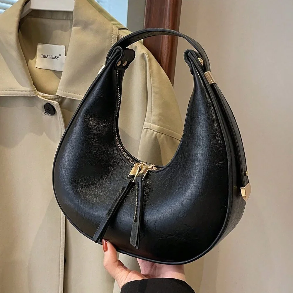 Black Elegant Women's Soft Faux Leather Hobo Bag